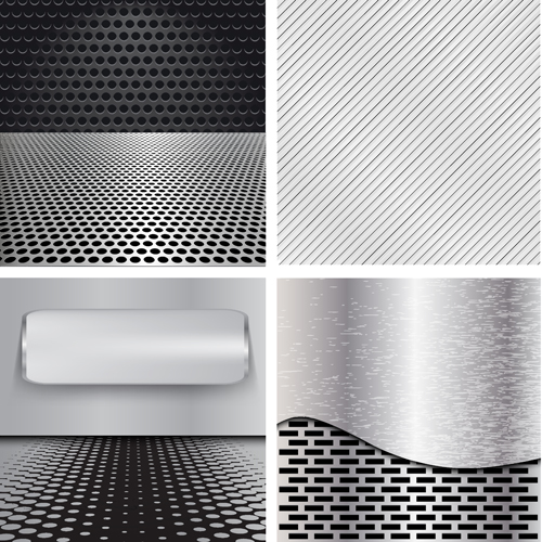 Various metal style background set vector 01  
