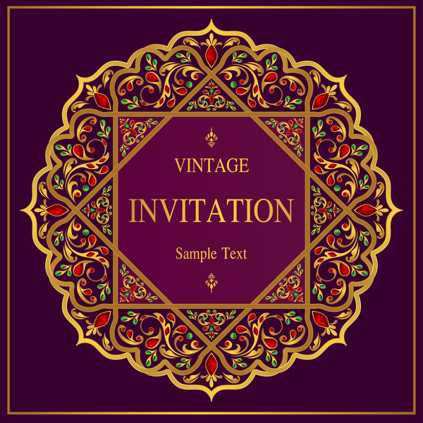 Modèle de carte d'invitation Vintage luxe vector 03  