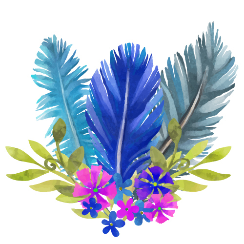 Aquarellfeder mit Blumenvektoren 05  