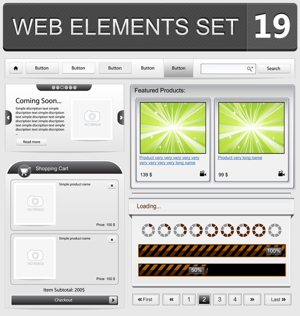 Elementi Web con materiale vettoriale a bottone Set 12  
