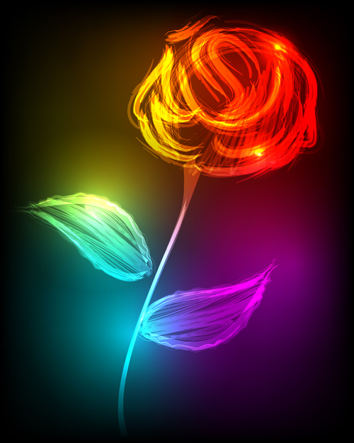 Set of Neon with flowers vector graphic 03  