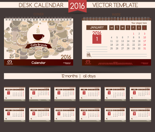 2016 New year desk calendar vector material 36  