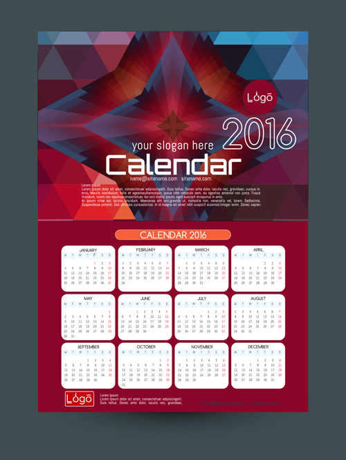 2016 technology calendar template vector 05  