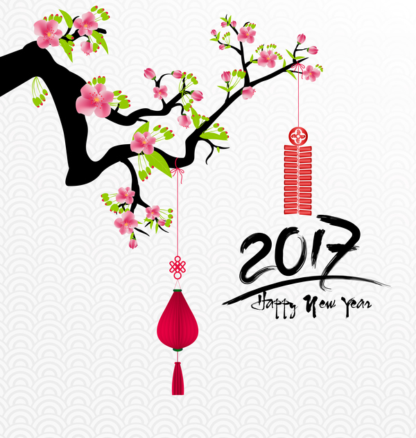 2017 chinese new year background with flowers vector 08  