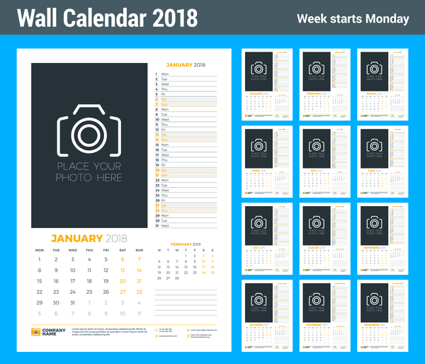 2018 wall calendar template vectors material 02  