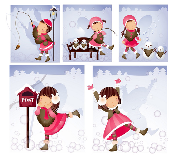 Elements of girl Snowman style Vector  