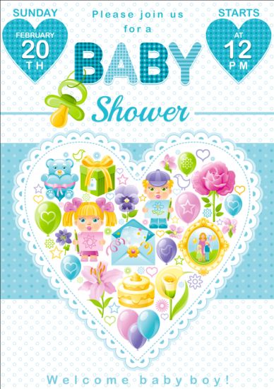 Baby shower card with heart vector 03  