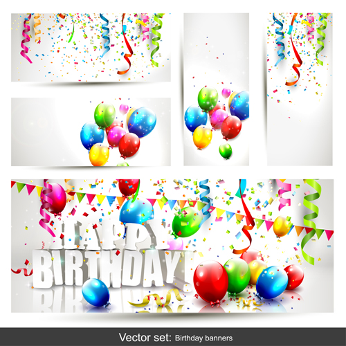 Birthday banners with color balloon vector 01  