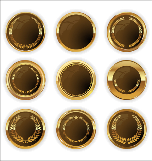 Blank golden texture badge vector 05  