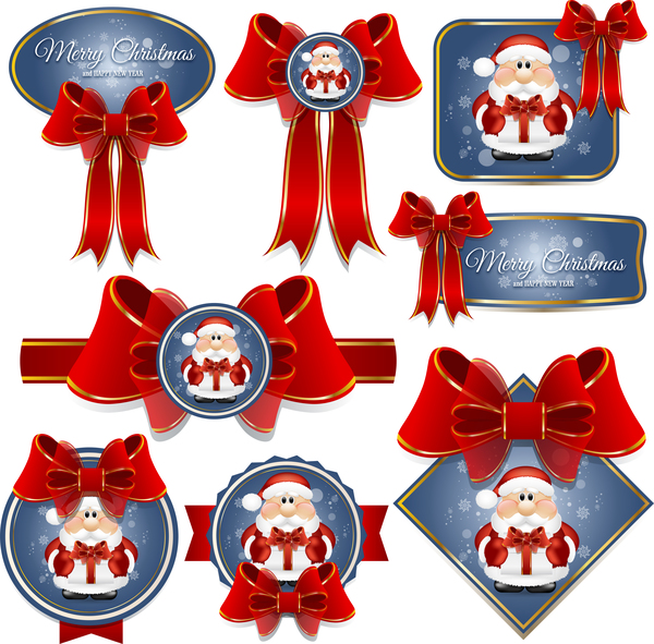 Blue christmas labels with red bows vector  