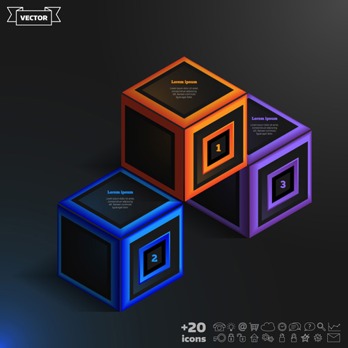 Blue cube infographic black vector 04  