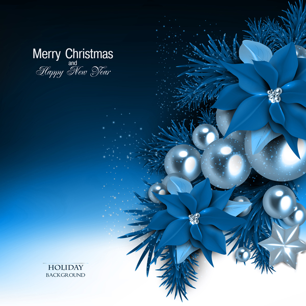 Blue flower decor with christmas and new year holiday background 02  