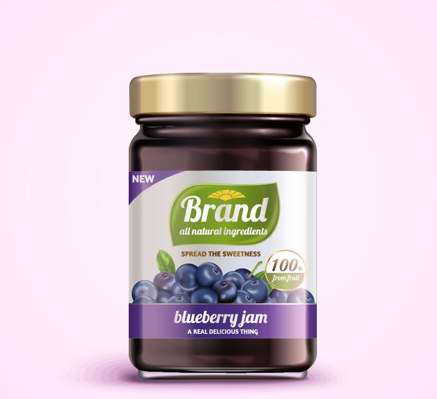 Blueberry jam package jar vector  