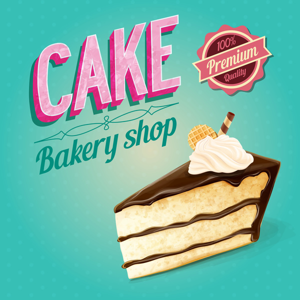 Cake bakery shop retro poster vector 03  