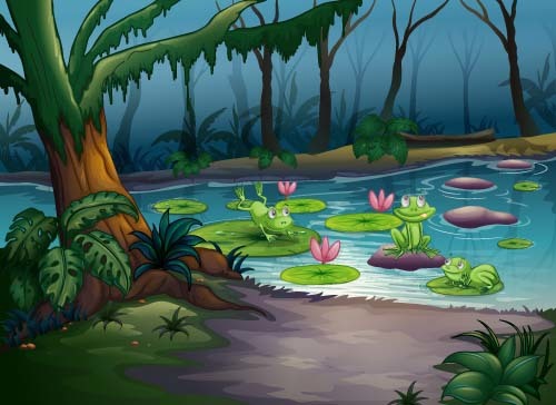 Cartoon forest landscape vector 02  