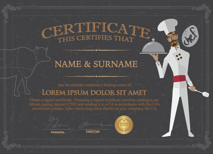 Chef certificate template vector  