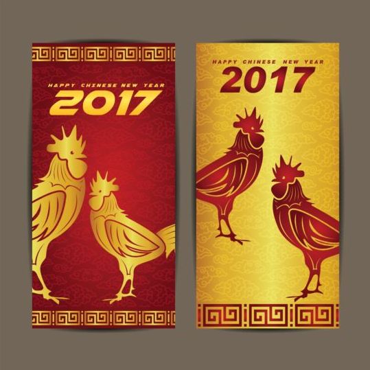 Chinese new year 2017 vertical cards vector 02  