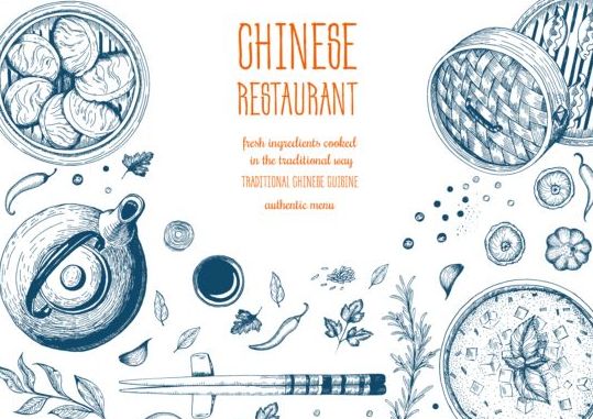 Chinese restaurant menu hand drawn vector  