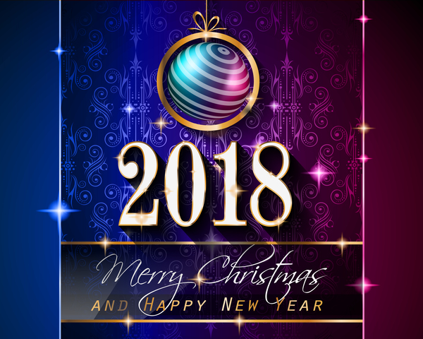 ヴィンテージ2018新年の背景ベクトル01とクリスマスボール  