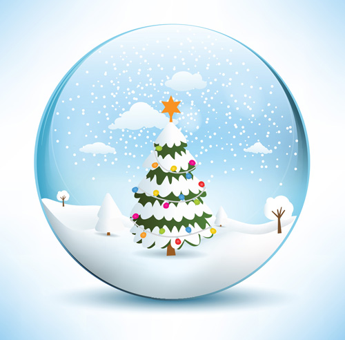 Christmas crystal ball with winter vector 06  