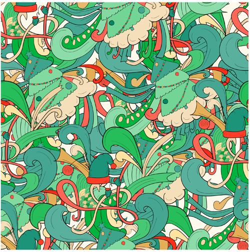 Christmas elements with doodle seamless pattern vector 04  