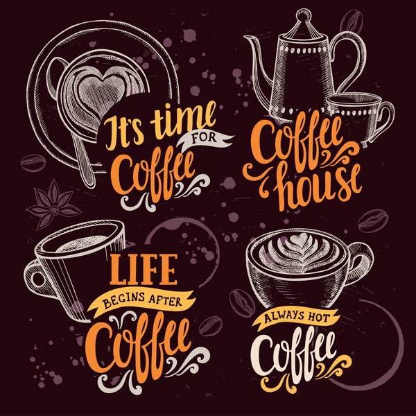 Kaffee Logos entwerfen handgezeichnete Vektor 01  