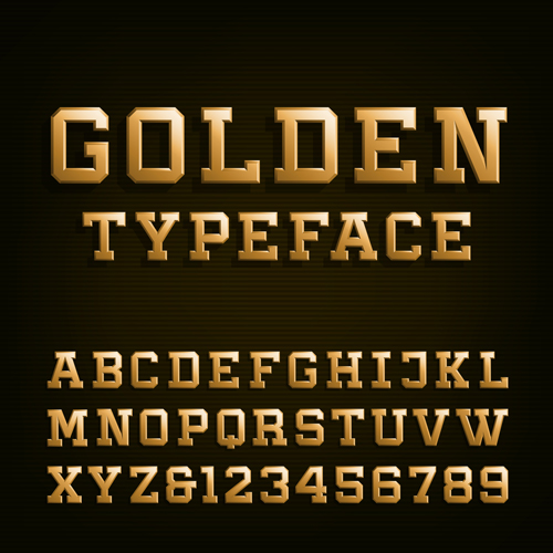 Dark golden alphabet with numbers vectors  