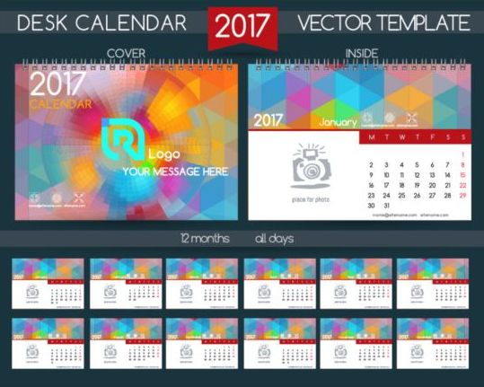 卓上カレンダー2017ベクトルテンプレート01  