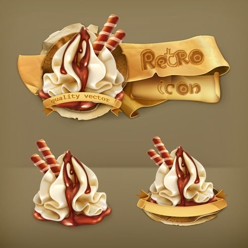 Dessert food retro labels vector material 01  