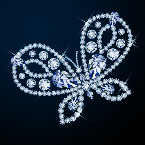 Diamond with butterfly shiny vector  