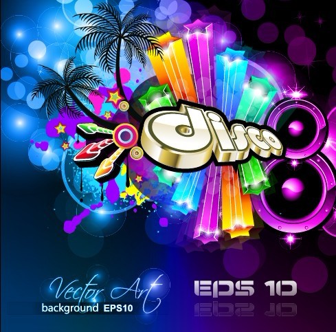 Multicolor of Disco Party Flyer design vector 05  
