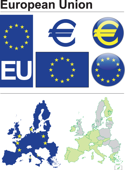 Set of European Union flag and symbol design vector graphics 05  