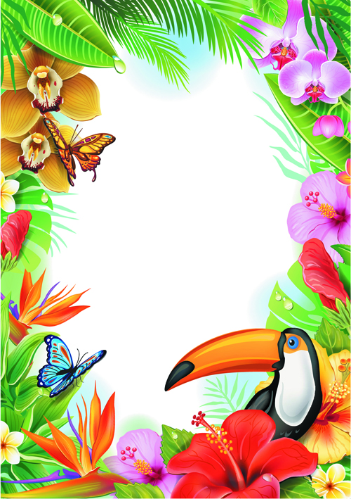Beautiful flowers and butterflies vector background 01  