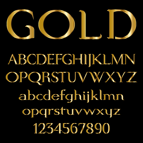 Glossy golden alphabet and numbers vector 03  