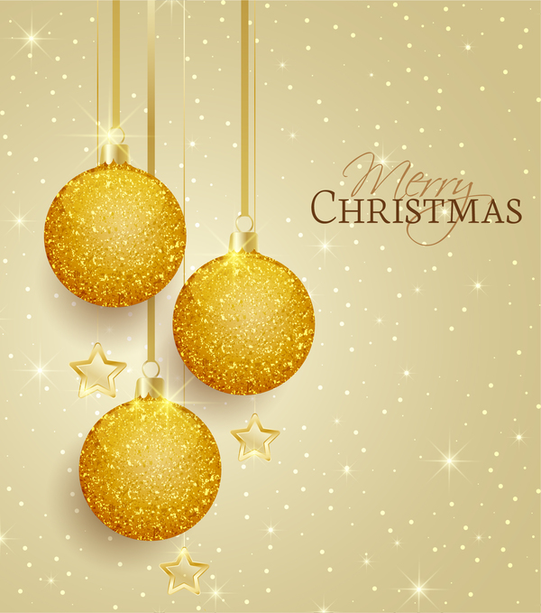 Boule de Noël dorée avec carte de voeux vecteur étoiles  