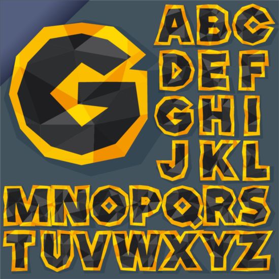 Gyllene med svart alfabet och geometriska former vektor  