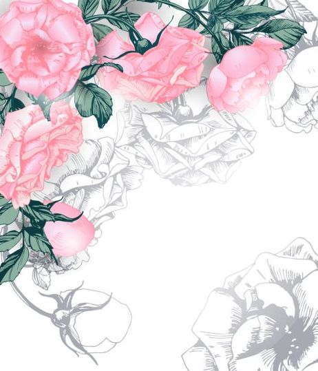Handritad rosa blomma bakgrund vektor 01  