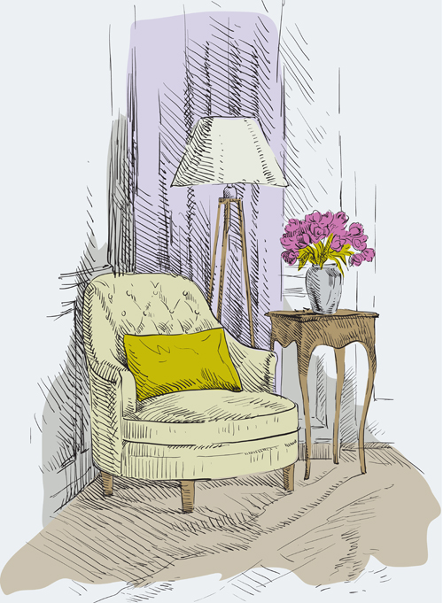 Hand drawn sofa armchairs vector graphics 05  