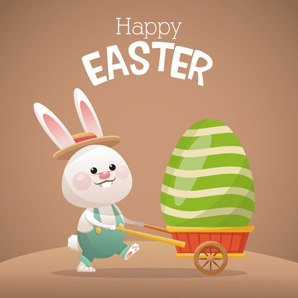 Happy easter card with cartoon bunny vector 07  