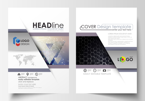 Hexagon design cover template magazine with flyer vector 03  