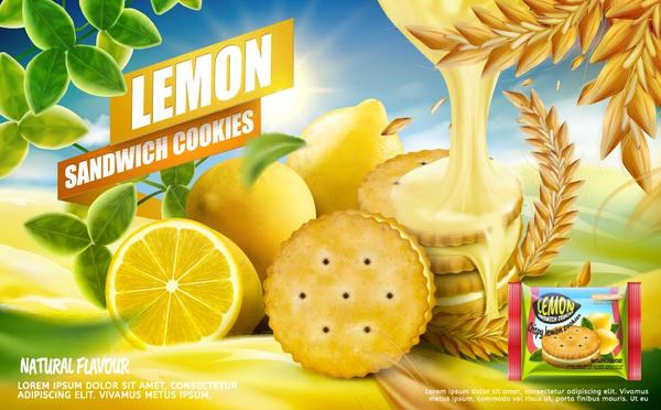 Lemon cookies poster vectors 08  