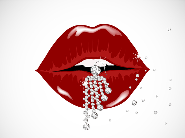 Luxury diamond and red lips vector illustration 06  
