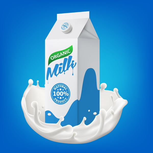 Carton d'emballage de lait avec illustration vectorielle de lait éclabousser 05  