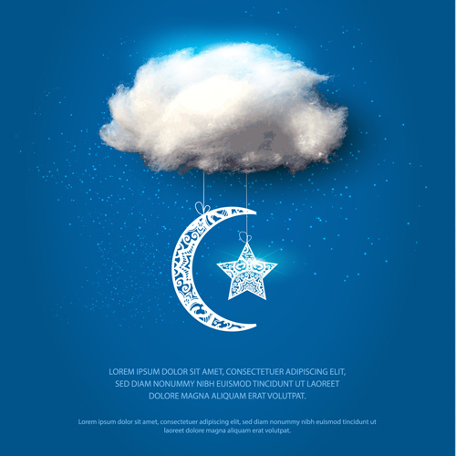 Moon with star ornament and cloud background  