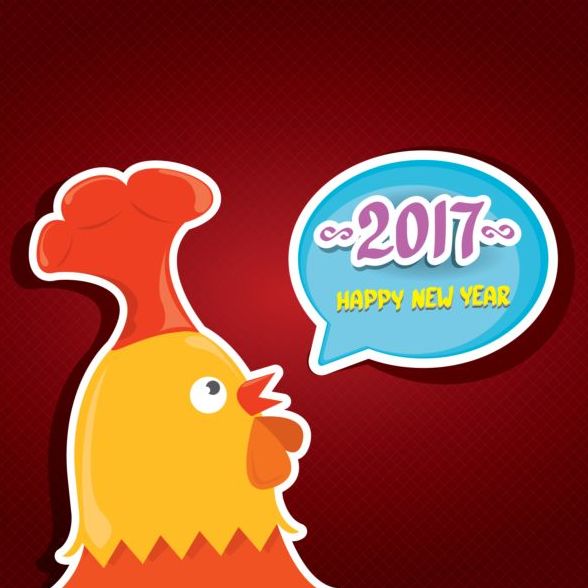 New year 2017 speech bubbles with funny rooster vector 04  