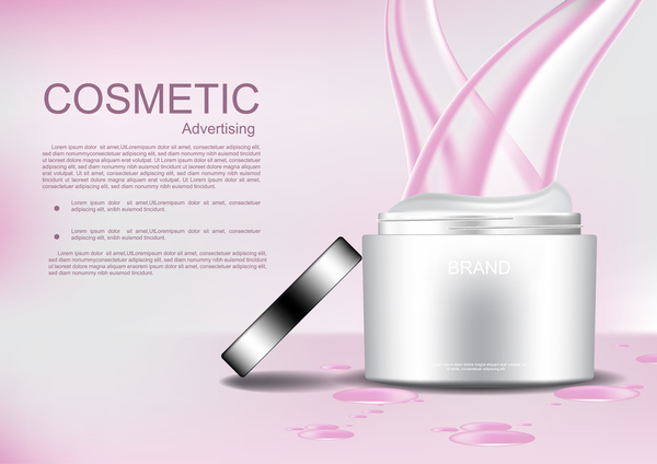 Crème cosmétique ouverte avec des lignes abstraites roses et vecteur de modèle  
