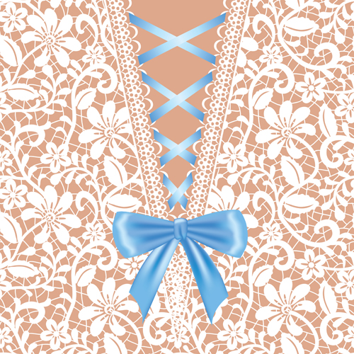 Ornate bow with lace background vector 04  