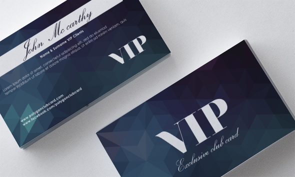 Veelhoek blauwe VIP-kaart voor-en achterzijde template vector  