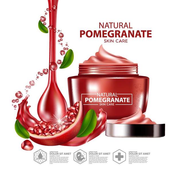 Kosmetische Werbungsplakatvektoren der Granatapfelhautpflege 04  