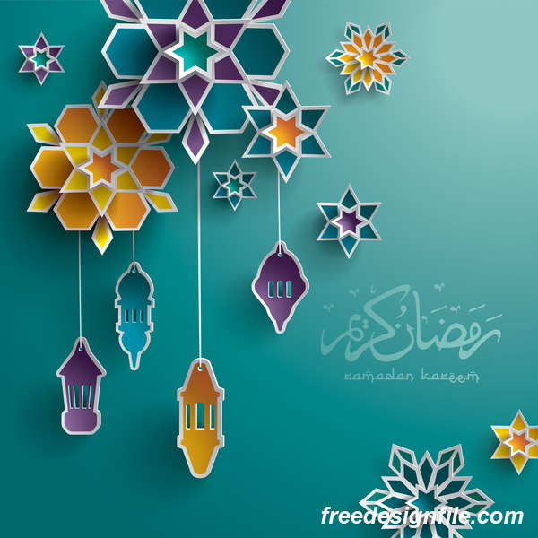 Ramadan background with colored decor vector  